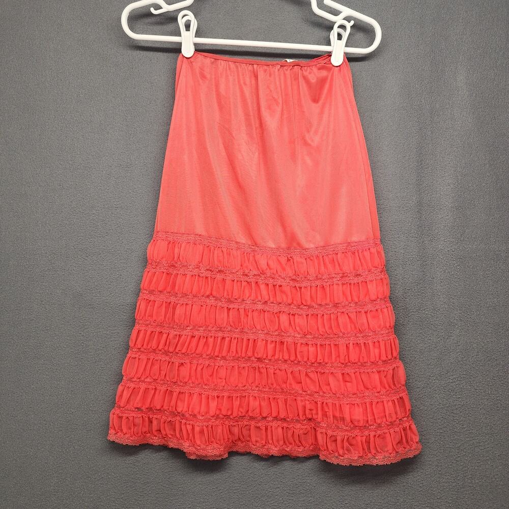 Vintage Ruffle Slip Movie Star Womens Medium Blood Orand Red *Tiny Flaw